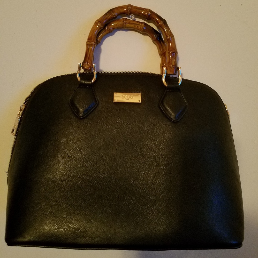 BCBG Paris Black Satchel with Bamboo Handles
